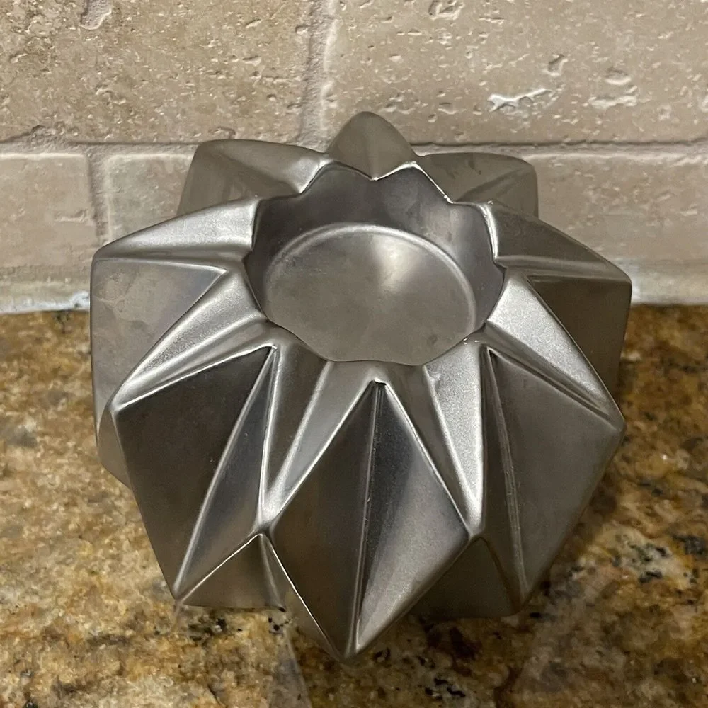 Geometric Modern‎ Tea Light Candle Holders 3.5 Inch Porcelain Silver 3 Item Set